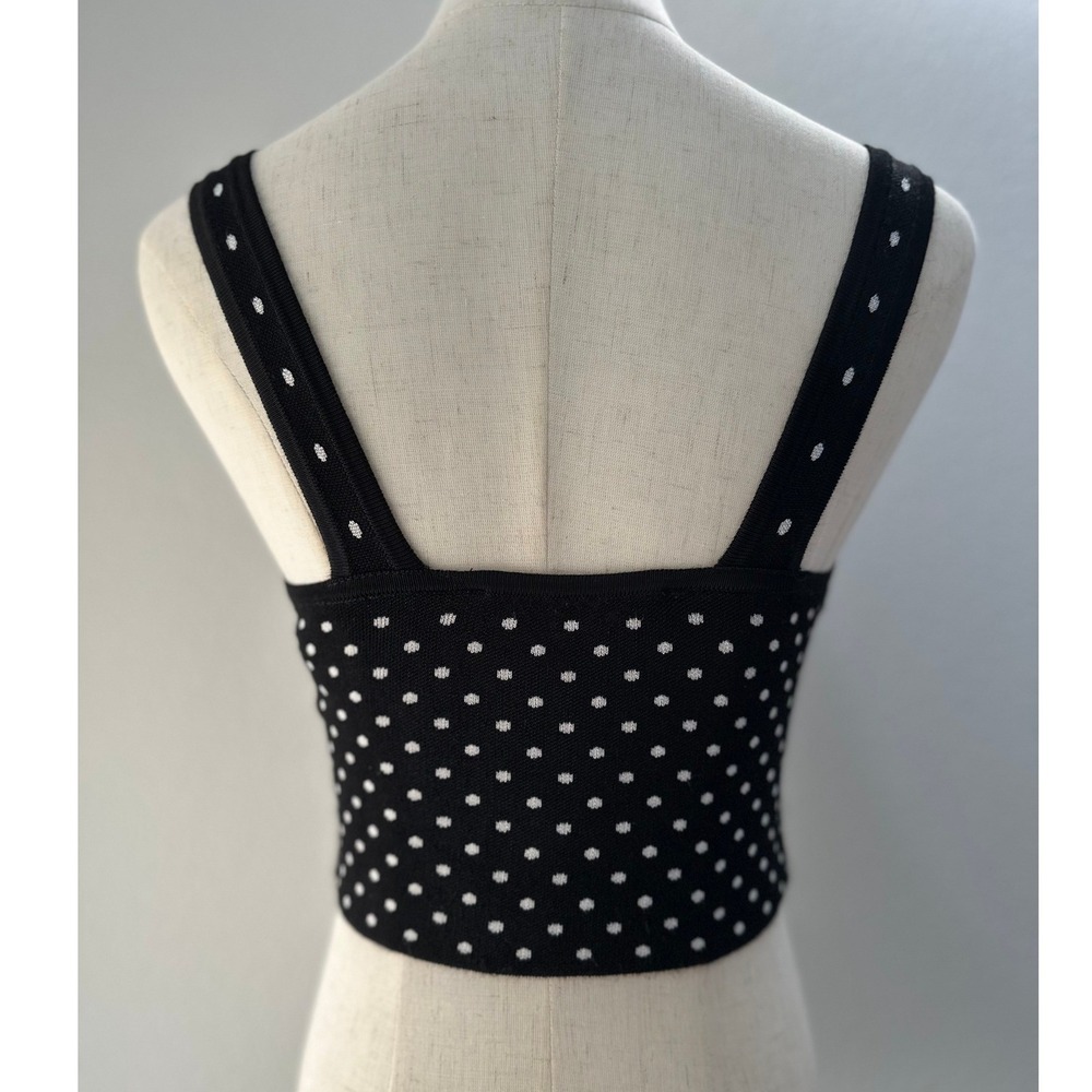 Zara Crop Top Women S Black Polka Dot Knit V-Neck Retro Pinup Chic - Picture 2 of 6